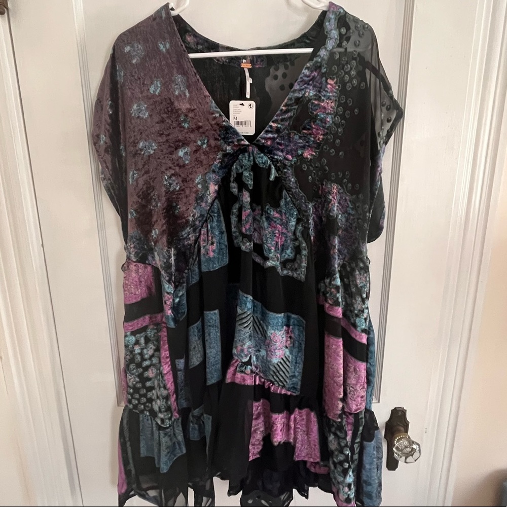 Free People Mended With Scarves Velvet Mini Dress